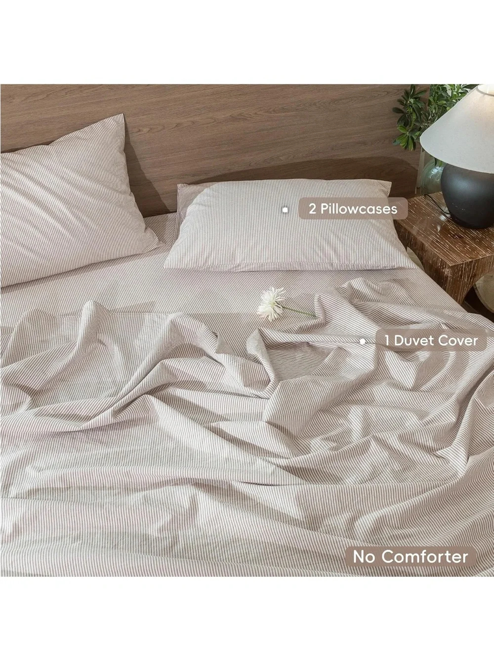 NEW MooMee Striped Duvet Cover Set 100% Washed Cotton Linen Like Oversized Queen